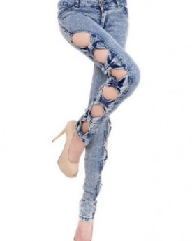 Luckshop2012-Sexy-Cool-Woman-Girls-Bowknot-Style-Side-Bow-Cutout-Ripped-Denim-Jegging-Jeans-0