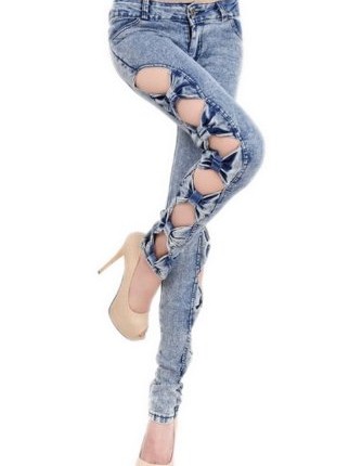 Luckshop2012-Sexy-Cool-Woman-Girls-Bowknot-Style-Side-Bow-Cutout-Ripped-Denim-Jegging-Jeans-0