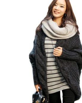 Luckshop2012-Womens-Stylish-Batwing-Sleeve-Slit-Knitting-Cardigan-Wrap-Cape-Sweater-Top-Loose-Color-Dark-Grey-0