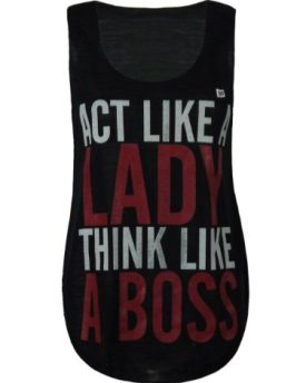 M-WOMENS-ACT-LIKE-A-LADY-THINK-LIKE-BOSS-TEXT-PRINT-LADIES-LONG-TANK-VEST-TOP-8-14-BLACK-Slvlss-act-like-lady-print-vest-SM-810-0