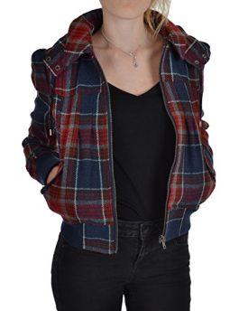 Miss-Posh-Womens-Ladies-Hooded-Check-Bomber-Jacket-Coat-BlueRed-10-0