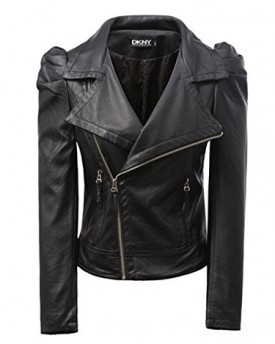 Mooncolour-Womens-Puff-Sleeve-Faux-Leather-Jacket-Moto-Blazer-0