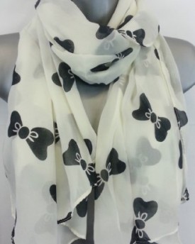 NEW-Fashionable-White-Scarf-with-Black-Bows-Ladies-Womens-Chiffon-Soft-Long-Scarf-170-x-70cm-Approx-0