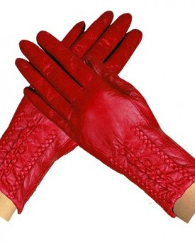 NEW-WOMEN-LADIES-SOFT-COLOURED-LEATHER-GLOVES-WITH-WARM-FUR-LINING-INSIDE-SIZES-SM-ML-SM-Braid-Red-0