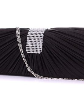 NEW-WOMENS-SATIN-DIAMANTE-LADIES-PLEATED-WEDDING-BRIDAL-PROM-HANDBAG-CLUTCH-BAG-Black-0