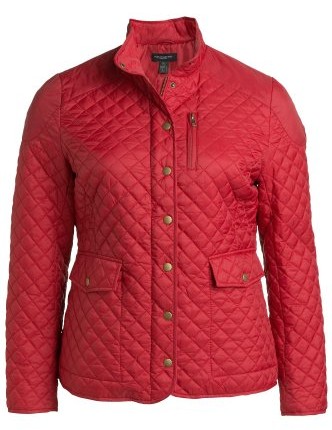 Navy Red Plus Size Classic Quilted Fitted Spring Summer Jacket