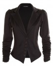 New-Ladies-Fitted-Ruched-Sleeve-6-Button-Coloured-Blazer-Jacket-Coat-for-Women-12-Black-0-0