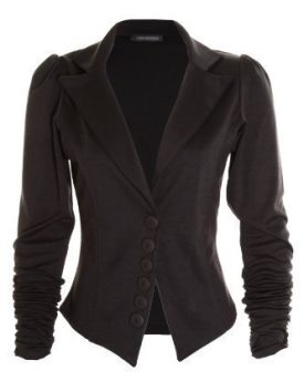 New-Ladies-Fitted-Ruched-Sleeve-6-Button-Coloured-Blazer-Jacket-Coat-for-Women-12-Black-0