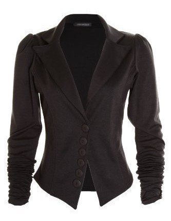 New-Ladies-Fitted-Ruched-Sleeve-6-Button-Coloured-Blazer-Jacket-Coat-for-Women-12-Black-0