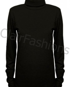 New-Ladies-Polo-Neck-Stretch-Long-Sleeve-Womens-Plain-Top-Jumper-Black-810-0