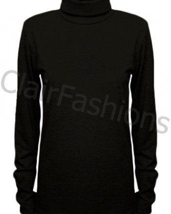 New-Ladies-Polo-Neck-Stretch-Long-Sleeve-Womens-Plain-Top-Jumper-Black-810-0