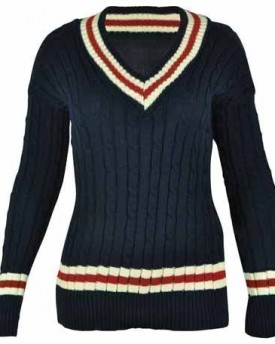 New-Ladies-V-Neck-Cable-Knitted-Cricket-Jumper-Womens-Stretch-Long-Sleeve-Stripe-Top-Navy-Size-12-14-0