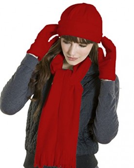 New-Ladies-Velour-Fleece-LANCASTER-Hat-Glove-Scarf-Warm-Winter-Thermal-Set-Red-0