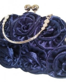 New-Satin-Silk-Rose-Evening-Wedding-Party-Handbag-party-Bridal-NAVY-BLUE-0
