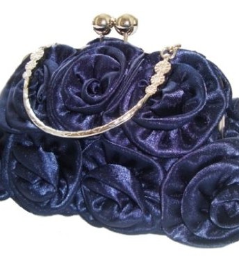 New-Satin-Silk-Rose-Evening-Wedding-Party-Handbag-party-Bridal-NAVY-BLUE-0