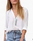 New-Spring-Womens-Fashion-Casual-V-neck-Roll-Up-Sleeve-Chiffon-Shirt-Blouse-Top-0