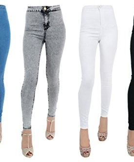New-WOMENS-LADIES-HIGH-WAISTED-ONE-BUTTON-SUPER-SKINNY-STRETCH-WHITE-JEAN-SIZE-8-10-12-14-M-0