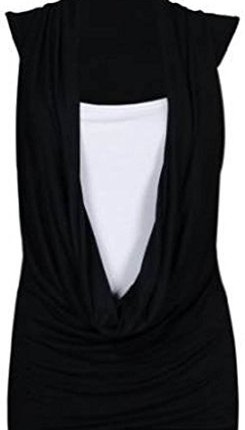 New-Womens-Cowl-Gathered-Neckline-Contrast-Insert-Ladies-Sleeveless-Stretch-Long-Vest-T-Shirt-Top-Black-Size-12-14-0
