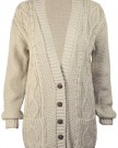 New-Womens-Everyday-Long-Sleeve-Button-Top-Ladies-Chunky-Aran-Cable-Knit-Grandad-Cardigan-Stone-Size-8-10-0-0