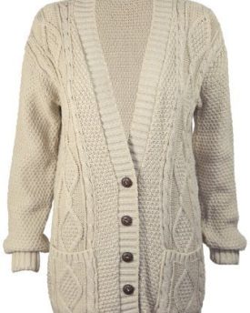 New-Womens-Everyday-Long-Sleeve-Button-Top-Ladies-Chunky-Aran-Cable-Knit-Grandad-Cardigan-Stone-Size-8-10-0