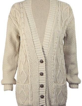 New-Womens-Everyday-Long-Sleeve-Button-Top-Ladies-Chunky-Aran-Cable-Knit-Grandad-Cardigan-Stone-Size-8-10-0