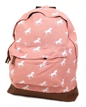 New-Womens-Ladies-Canvas-Oilcloth-Backpack-Rucksack-Girls-School-Shoulder-Bag-Butterfly-Daisy-Horse-Owl-Flower-Design-CB162-Canvas-Horse-Pink-0