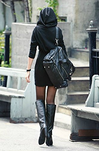 New Women's Ladies Fashion Zipper Slim Long Hoodie Hooded Jacket Coat Jumper (M, Black) - Image 5