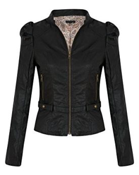 New-Womens-Ladies-Quilted-Faux-PVC-Leather-Look-Front-Zip-Up-Coat-Biker-Style-Jacket-Black-UK10-100-Polyester-0