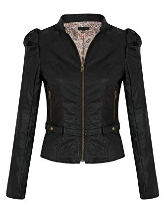 New-Womens-Ladies-Quilted-Faux-PVC-Leather-Look-Front-Zip-Up-Coat-Biker-Style-Jacket-Black-UK10-100-Polyester-0