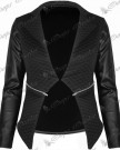 New-Womens-Ladies-Quilted-PVC-Long-Sleeves-Zip-Waterfall-Jacket-Coat-Blazer-Top-0-1