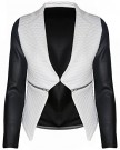 New-Womens-Ladies-Quilted-PVC-Long-Sleeves-Zip-Waterfall-Jacket-Coat-Blazer-Top-0
