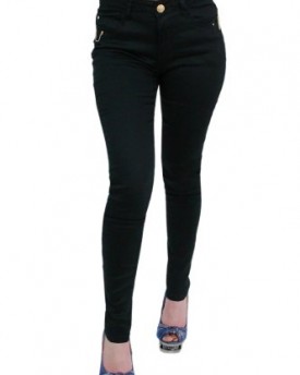 New-Womens-Ladies-waist-high-Jeans-colored-Golden-Button-Golden-Chain-detail-on-Pockets-36-Black-0