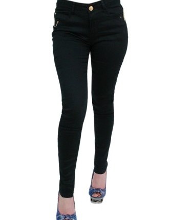 New-Womens-Ladies-waist-high-Jeans-colored-Golden-Button-Golden-Chain-detail-on-Pockets-36-Black-0
