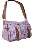 New-Womens-Oilcloth-or-Canvas-Satchel-Handbag-Ladies-Messenger-Cross-Body-Shoulder-Bag-in-Owl-Butterfly-Rose-Print-CB159-Canvas-Snow-Owl-Pink-0