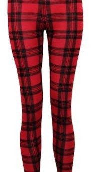 O37-NEW-WOMENS-CHECK-TARTAN-PRINT-LADIES-FULL-LENGTH-LEGGINGS-ML-UK-12-14-RED-BLACK-0