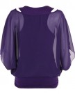Oversize-Chiffon-Mesh-Batwing-Twin-Layered-Jersey-Vest-2-In-1-Top-Blouse-Party14Purple-0-0
