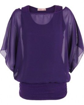 Oversize-Chiffon-Mesh-Batwing-Twin-Layered-Jersey-Vest-2-In-1-Top-Blouse-Party14Purple-0
