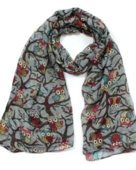 Owl-On-a-Branch-Print-Ladies-Fashion-Scarf-Grey-0