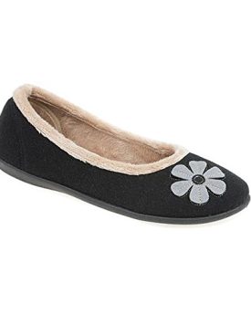 Padders-Pump-Slipper-with-Contrast-Trim-Flower-145-961-Black-Size-6-UK-0