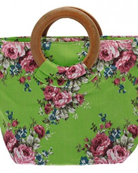 Patterned-Canvas-GrabHandbag-with-Wood-like-Twin-Handles-Available-in-Different-Colours-and-PatternsDesigns-Lime-Floral-0
