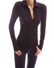 PattyBoutik-Polo-Collar-Long-Sleeve-Stretch-Pullover-Blouse-Top-Black-12-0-0