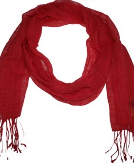 Plain-linen-look-cotton-scarf-Red-668-25-0