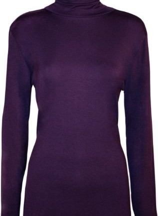 Plus-Size-Ladies-Polo-Neck-Long-Sleeve-Womens-Stretch-Bodycon-Top-Purple-20-22-0