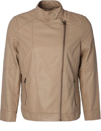 Plus Size Womens Toffee Pu Biker Jacket With Side Zip And Stitch Detail ...