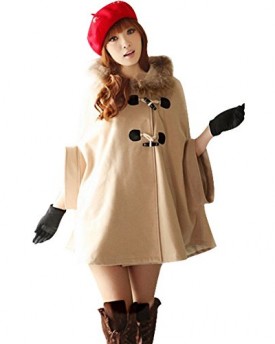 ROPALIA-Womens-Faux-Fur-Collar-Hooded-Cape-Thicken-Batwing-Tweed-Coat-Jacket-M-0