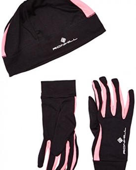 Ronhill-Womens-Vizion-Beanie-and-Glove-Set-BlackFluorescent-Pink-SmallMedium-0