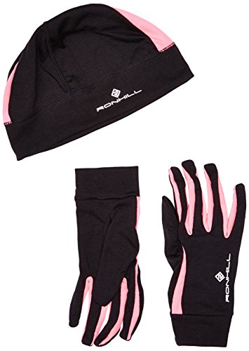 Ronhill Women's Vizion Beanie and Glove Set - Black/Fluorescent Pink, Small/Medium