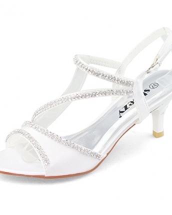 SHOEZY-Womens-Ladies-Ankle-Strap-Sandal-Satin-Diamante-Kitten-Heels-Dance-Shoes-White-Size-UK-3-0