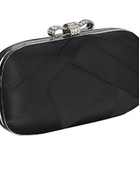 Satin-Clutch-Evening-Bag-With-A-Crystal-Bow-And-A-Long-Chain-Black-0