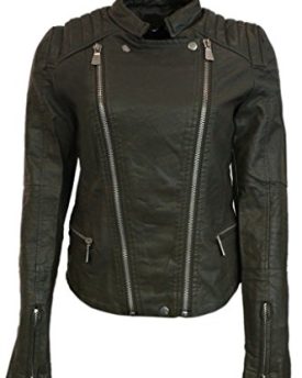 Size-6-81012-NEW-Womens-BIKER-JACKET-Crop-FAUX-LEATHER-Ladies-Side-ZIP-Coat-10-Khaki-Green-0